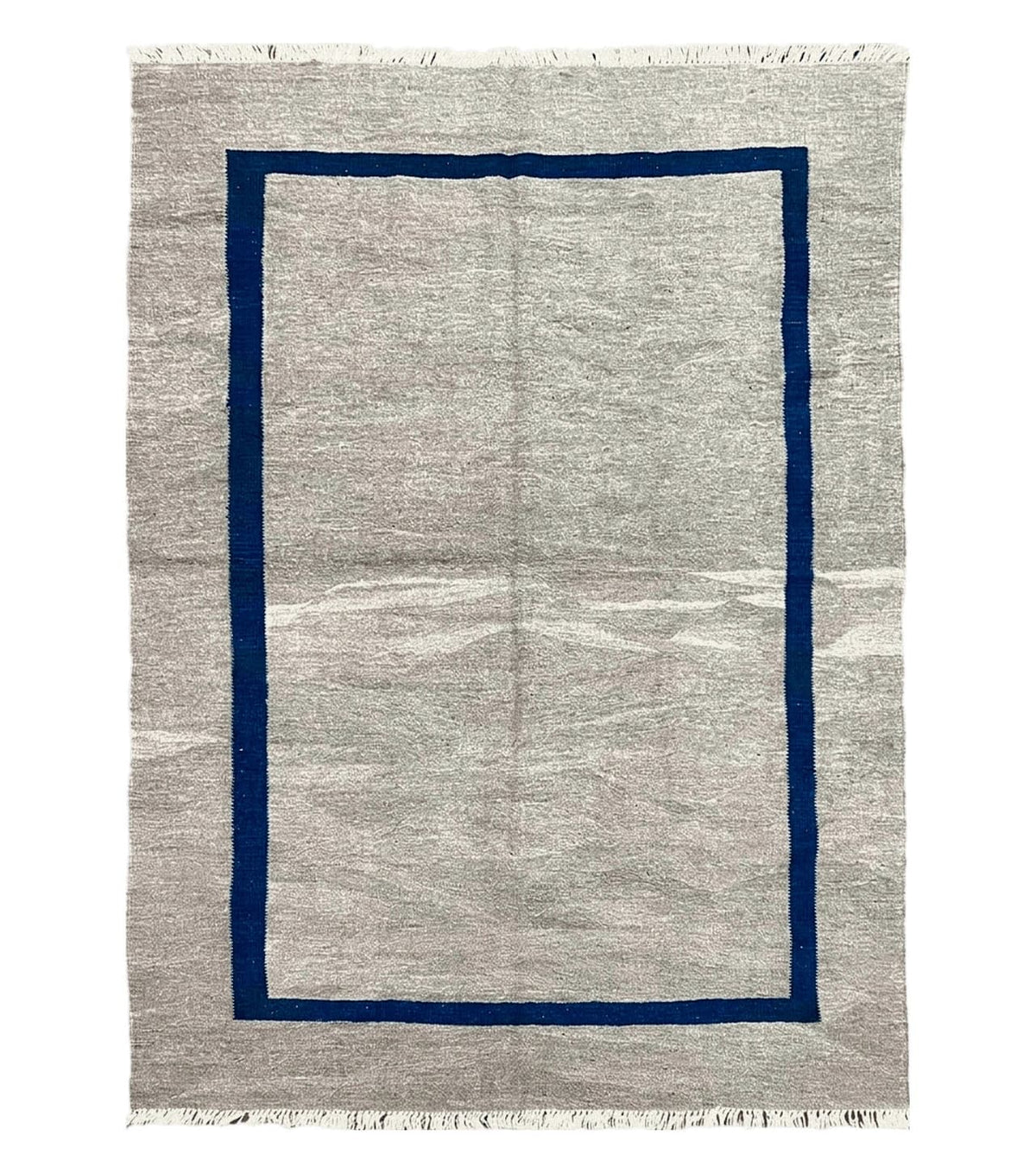 Geometric Turkish Kilim Rug 5' 7" x 7' 9", Flatweave Carpet, Minimal Design, Anatolian Carpet, Gray, Geometric, Dark Blue, Hand-Knotted, New - Jewel Rugs