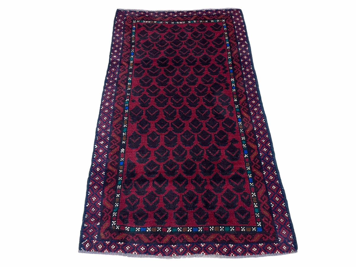 2' 8" X 4' 6" Vintage Handmade Tribal Wool Rug Balouchi Rug Afghan Rug Red Blue - Jewel Rugs, view 2