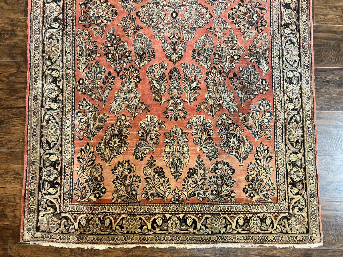 Antique Persian Sarouk Rug 4x7, Hand Knotted Wool Red Persian Carpet, Floral, Fine 300 KPSI - Jewel Rugs, view 5