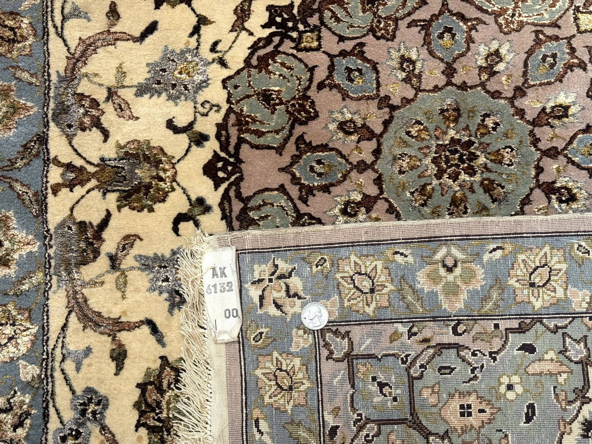 Persian Isfahan Rug 3x5, Fine 310 KPSI, Kork Wool Silk Foundation, Cream & Light Green - Jewel Rugs, view 10