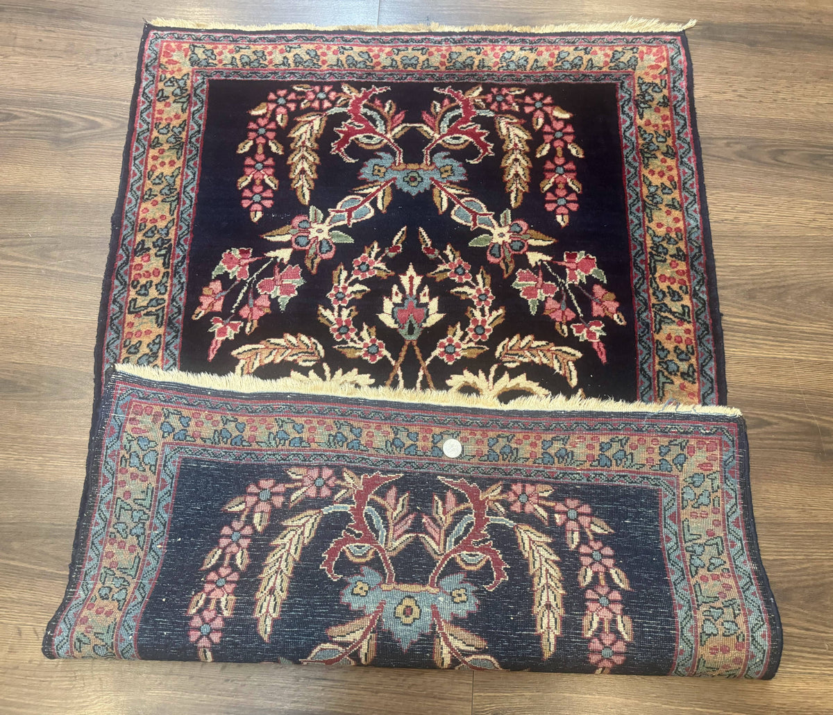 Antique Persian Kerman Rug 2.8 x 4, Navy Blue, Floral - Jewel Rugs, view 12