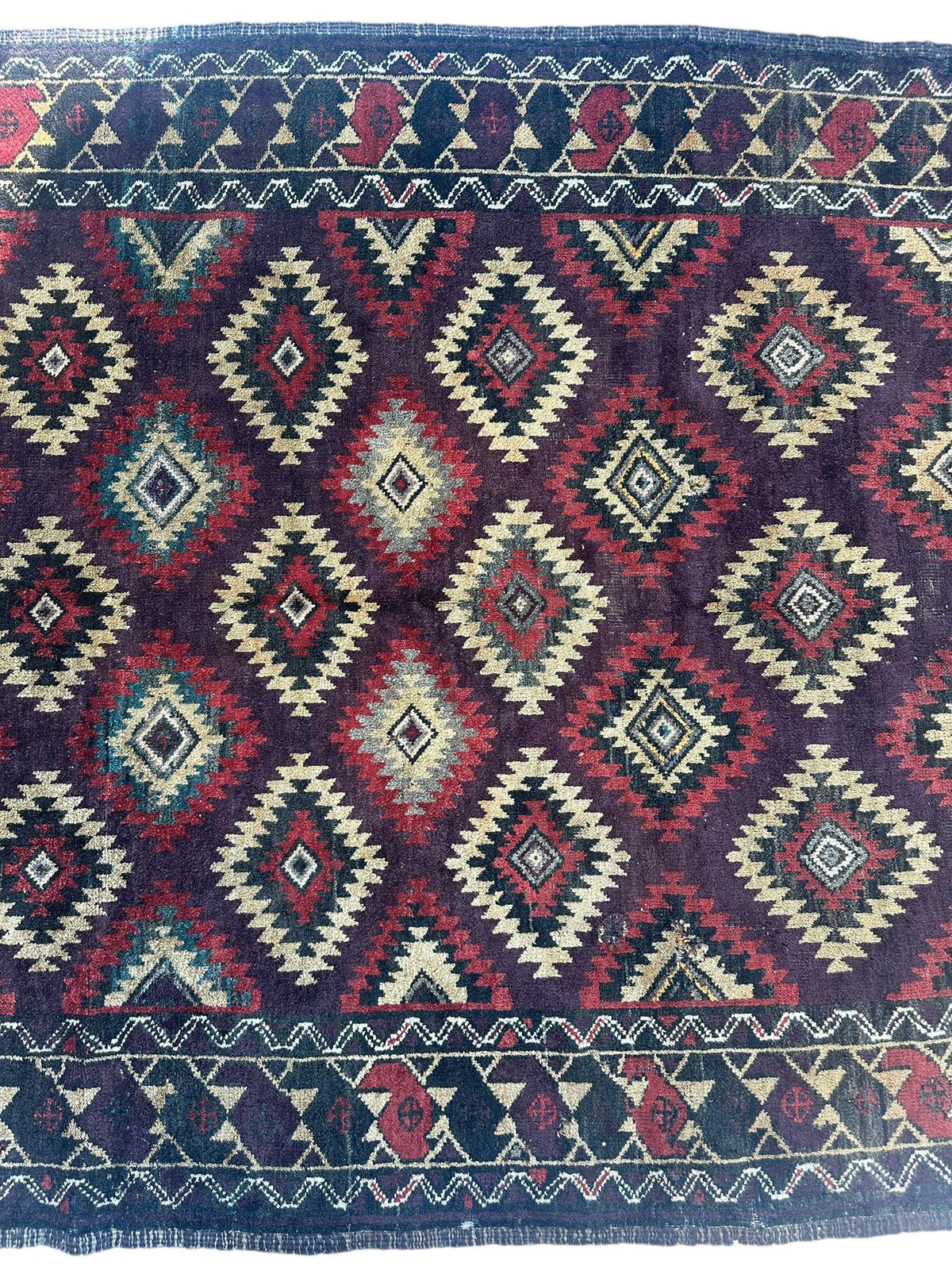 Antique Afghan Baluch Rug 4x9 | Navy, Burgundy & Ivory | Hand-Knotted Wool - Rugistan, view 5