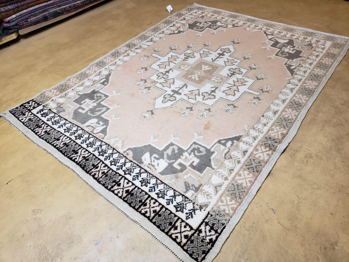 Antique Moroccan Rug 5x7 Tribal Carpet, Hand-Knotted Soft Wool Pile, 5 x 7 Area Rug, Berber Rug, Geometric Open Field Medallion, Pink Ivory - Jewel Rugs, view 3