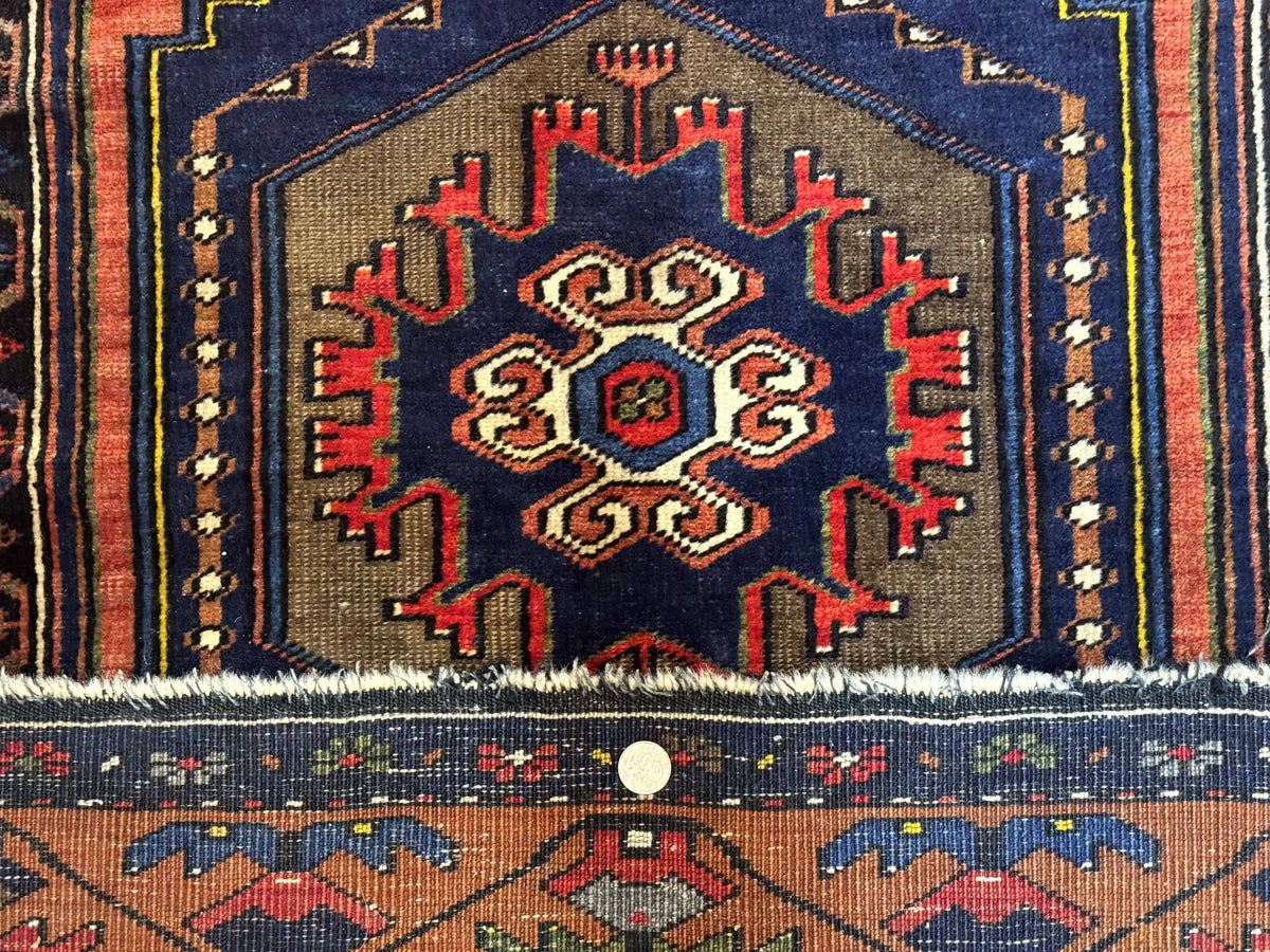 Persian Rug 3x6, Geometric Medallion, Village Tribal Rug, Terracotta and Navy Blue, Antique Nahavand Hamadan Rug - Jewel Rugs, view 11