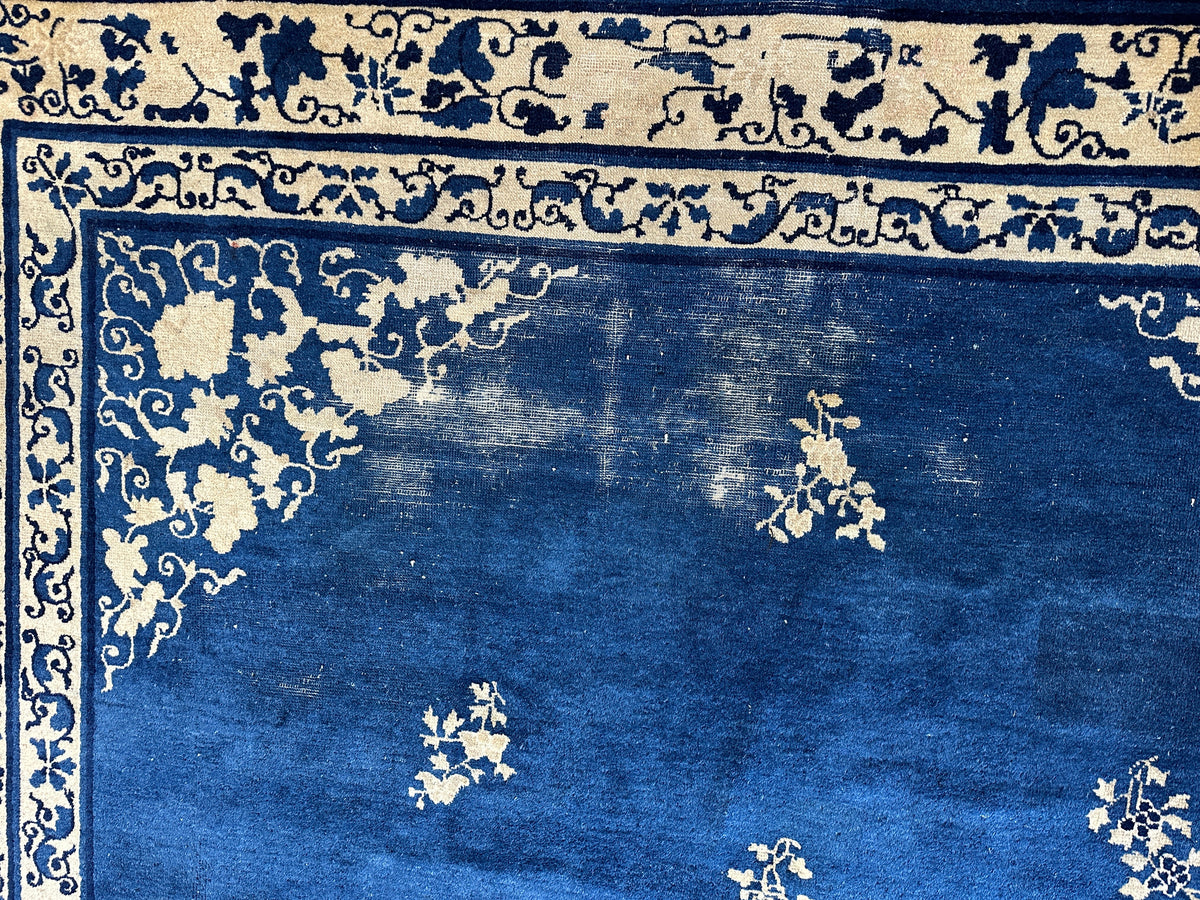 Antique Chinese Rug 9x12 | Blue, Ivory & Navy | Hand-Knotted Wool - Rugistan, view 7