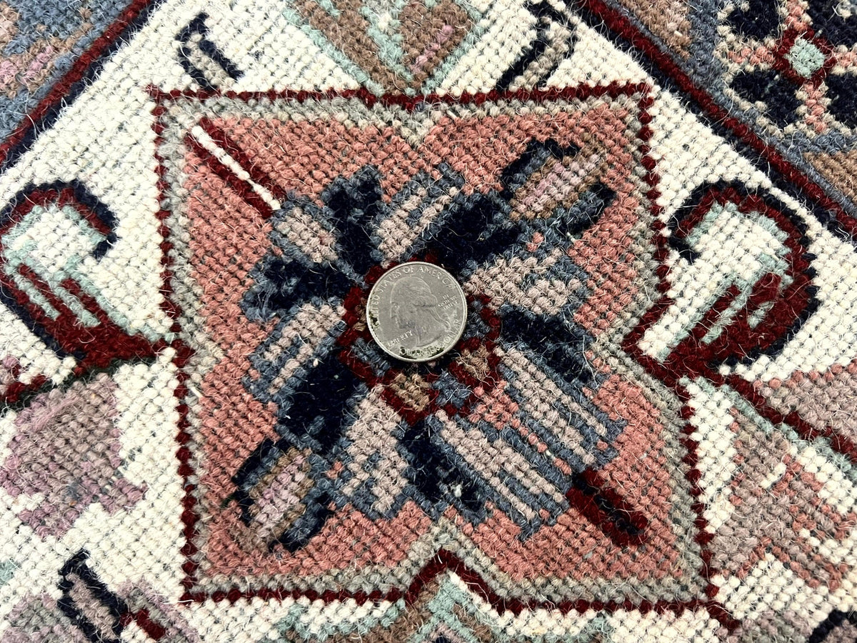 Indo Persian Rug 8x10, Repeated Allover Pattern, Navy Blue Ivory, Handmade Vintage Wool Carpet - Jewel Rugs, view 11