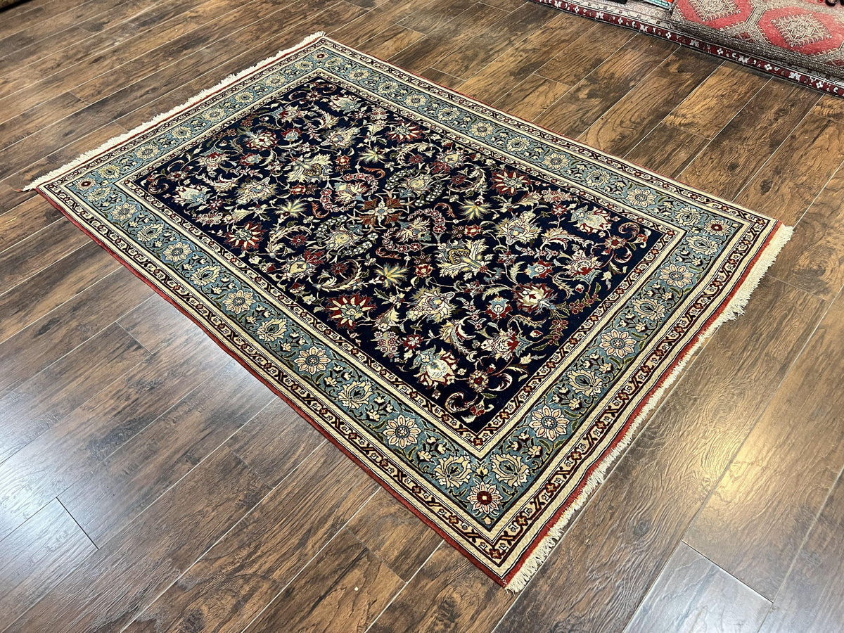 Blue Persian Qum Rug 5x7, Very Fine and Wonderful Authentic Persian Carpet, Wool Hand Knotted Vintage Semi Antique Oriental Rug, Floral, Ghom Qom Rug - Jewel Rugs, view 12
