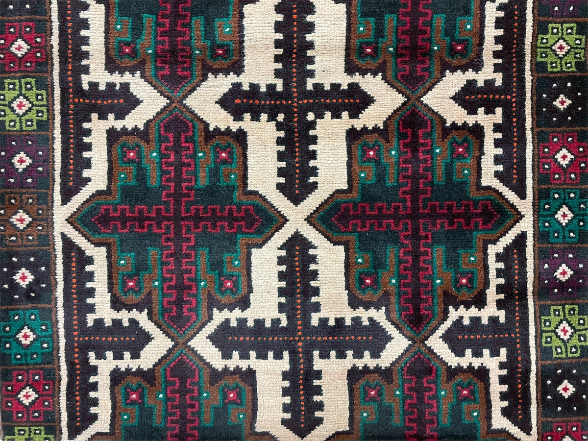 3 X 4.4 Vintage Handmade Tribal Wool Rug Balouchi Rug Afghan Rug Red Beige Green - Jewel Rugs, view 4