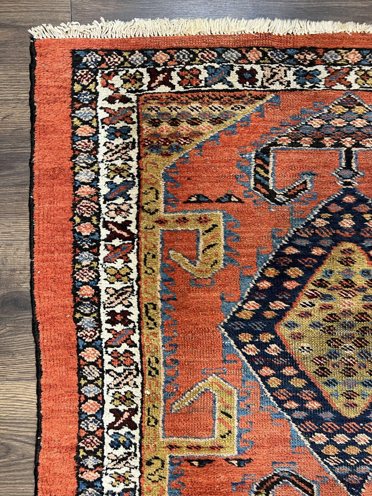 Rare Persian Tribal Runner Rug 3 x 11, Sarab Serab Persian Runner, Antique 1920s Collectible Geometric Medallions Oriental Wool Runner, Hand Knotted, Bright Orange-Red - Jewel Rugs, view 6