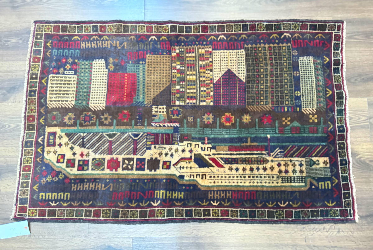 Balouch Rug 3x5, Afghan Carpet, City Pictorial - Jewel Rugs