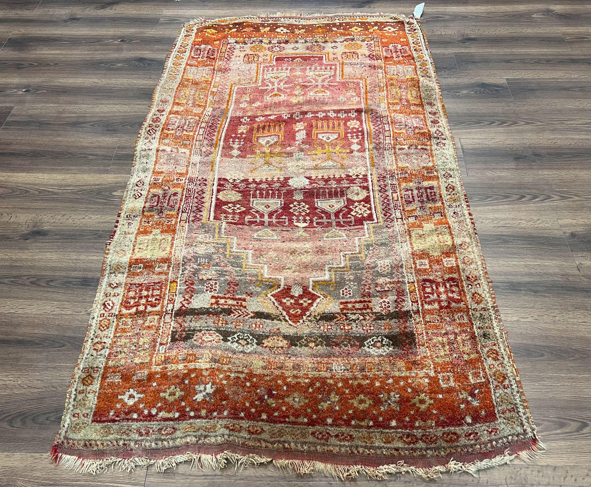 Antique Turkish Melas Rug 4x7, Tribal Geometric Unique Collectible Hand Knotted Wool Oriental Carpet, Rare 1920s Rug, Burnt Orange Red - Jewel Rugs, view 12
