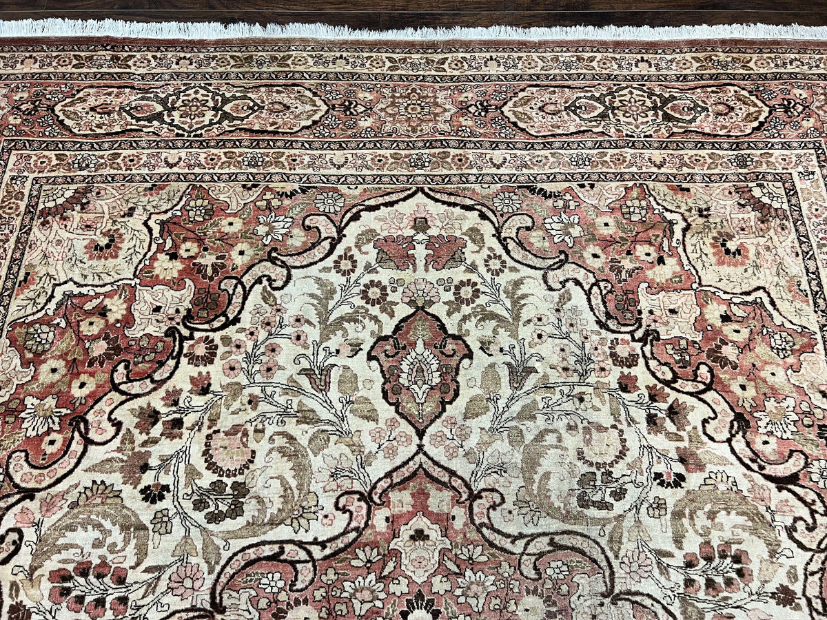 Antique Persian Tabriz Rug 10x12, Wool Hand Knotted Oriental Carpet, Beige Light Red, Floral Medallion - Jewel Rugs, view 3