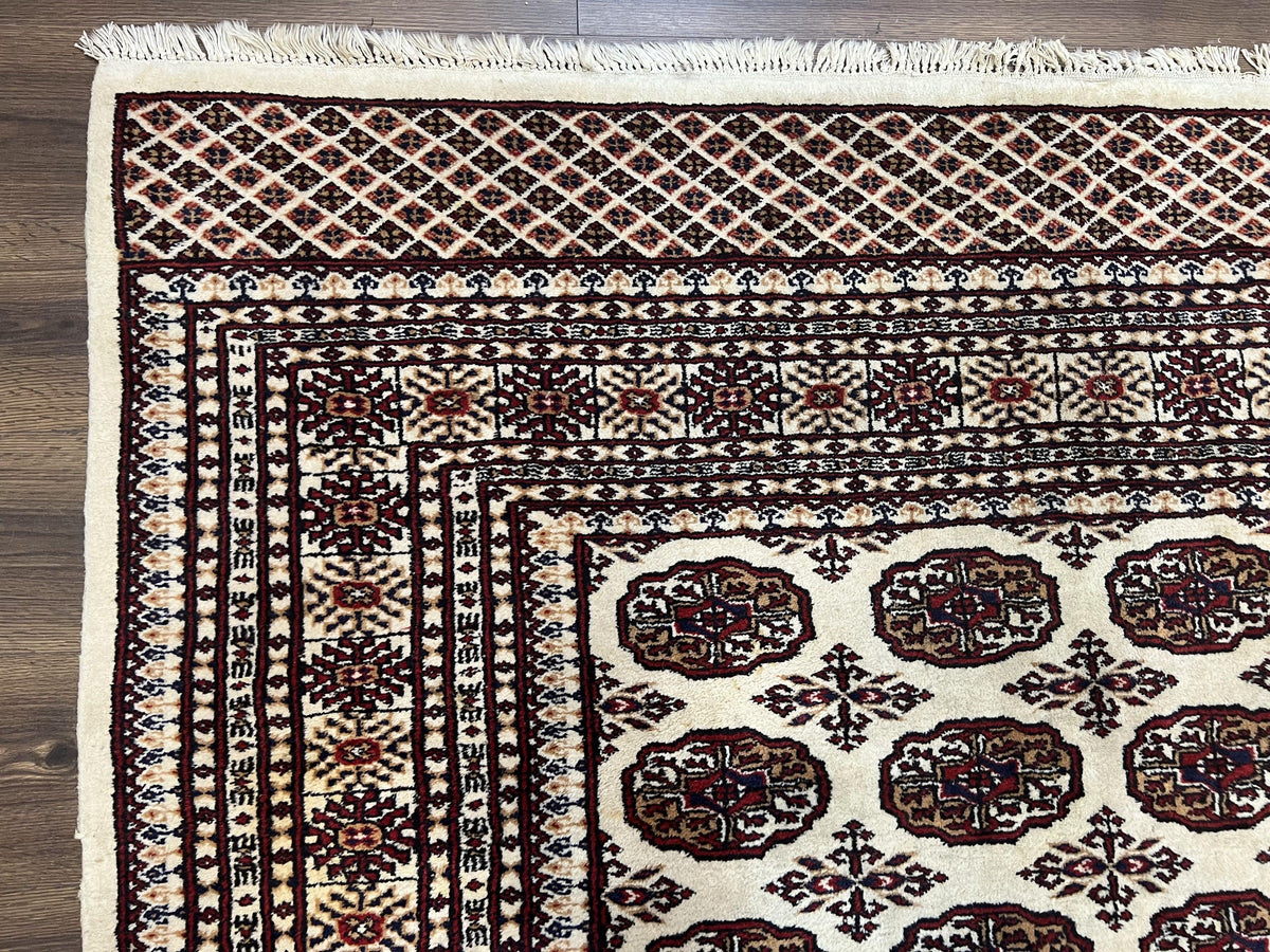 Pakistani Turkoman Rug 6x9, Cream and Red Hand Knotted Wool Oriental Carpet, Yamud Rug, Tribal Rug 6 x 9, Bohemian Area Rug, Bokhara Rug - Jewel Rugs, view 7