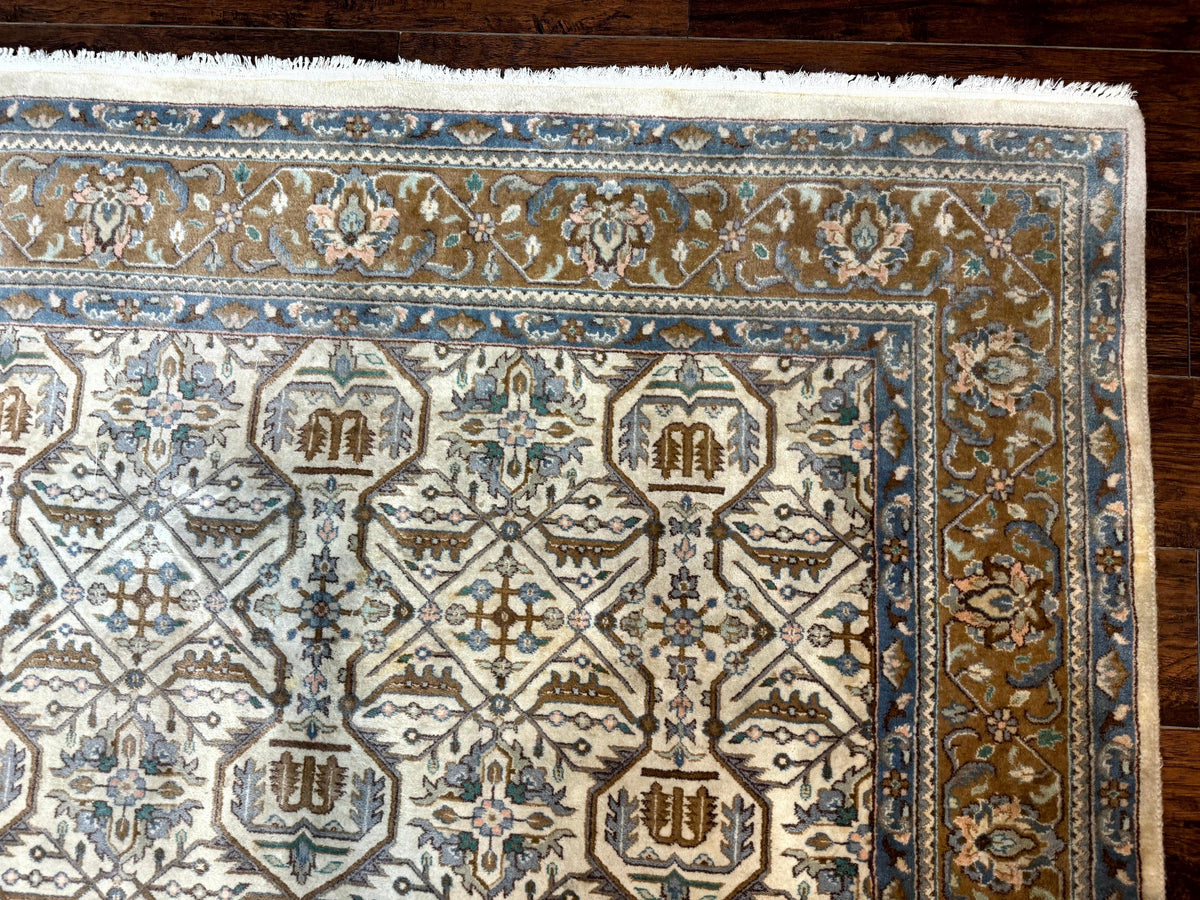 Indo Persian Rug 6x9, Beige, Allover Pattern, Vintage Wool Oriental Carpet - Jewel Rugs, view 8