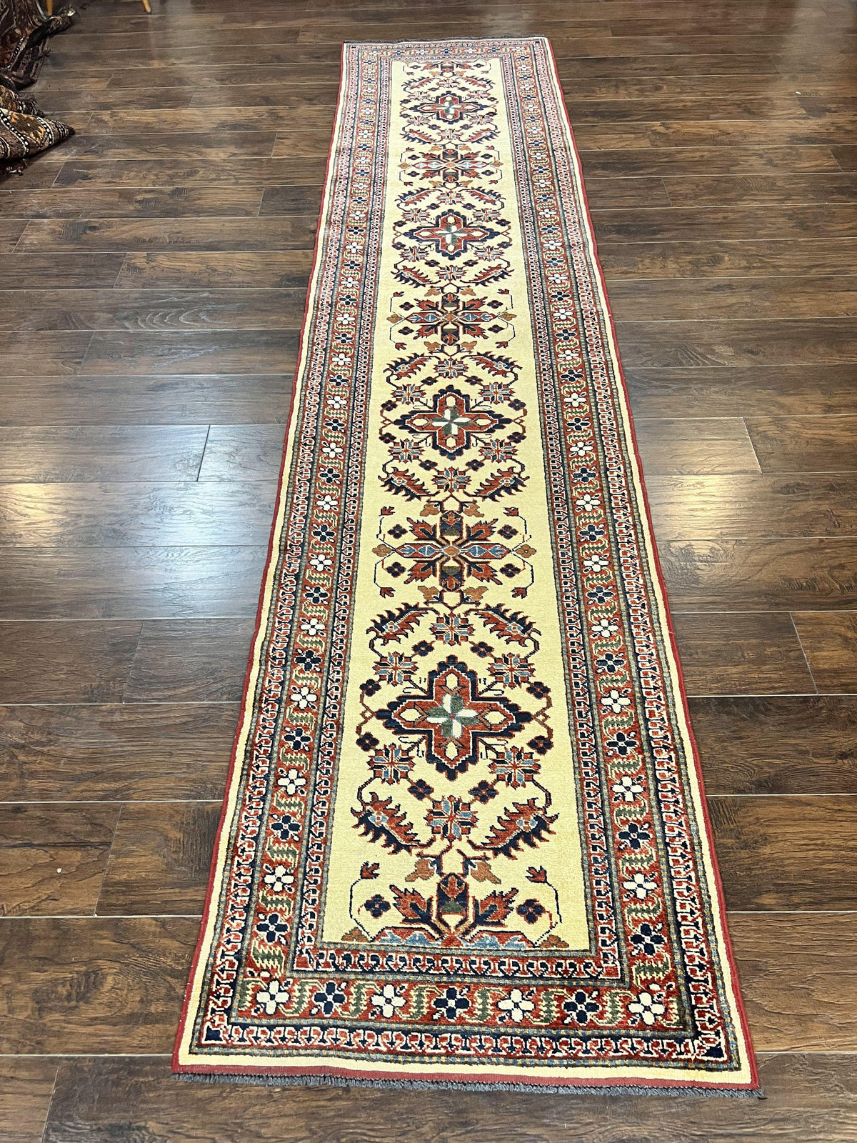 Afghan Heriz Runner Rug 2.9 x 12, Vintage Hand Knotted Persian Carpet for Hallway, 12ft Runner, Wool, Cream - Jewel Rugs, view 2