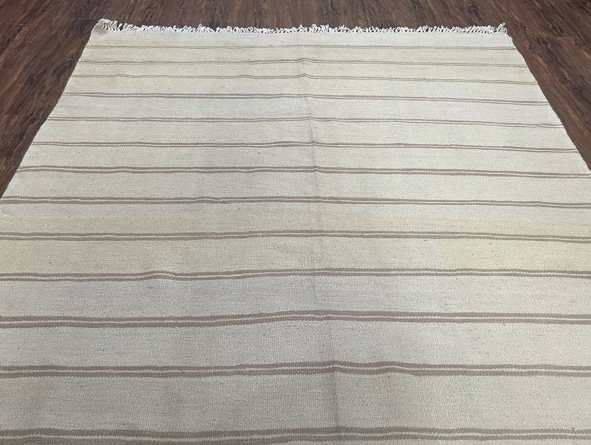 New Turkish Kilim Rug 5x8 Flatweave Carpet, Bohemian Rug, Contemporary Rug, Hand Woven, Wool Area Rug, Gray and Taupe, Striped Pattern - Jewel Rugs, view 5