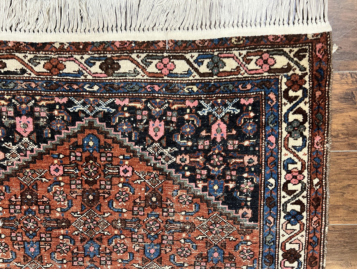 Red Persian Hamadan Rug 4x6, Wool Handmade Antique Carpet, Geometric Medallion Rug, Oriental Rug 4 x 6, Persian Tribal Rug, Hand Knotted Rug - Jewel Rugs, view 8