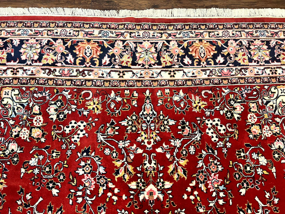 Indo Persian Sarouk Rug 8x10, Red, Floral Allover, Handmade Vintage Wool Carpet, Traditional Rug - Jewel Rugs, view 4