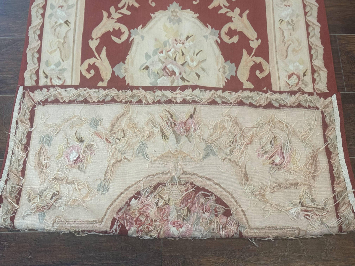 Aubusson Runner Rug 3x10, European Design, Red and Beige, Elegant, Handmade Wool Rug - Jewel Rugs, view 11