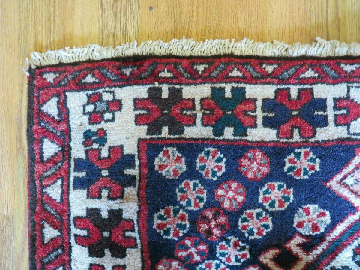 Persian Runner Rug 3.5 x 10.7, Karajeh Heriz Rug, Navy Blue, Geometric Medallions - Jewel Rugs, view 6