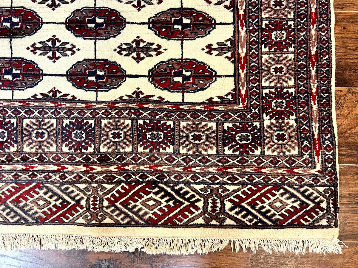 Pakistani Bokhara Rug 4x6, Turkoman Carpet, Vintage Handmade Wool Rug, Ivory - Jewel Rugs, view 10