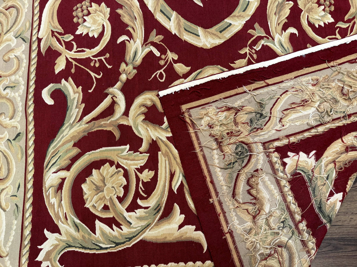 Burgundy Aubusson Rug 6x9, Vintage Wool Carpet - Jewel Rugs, view 11