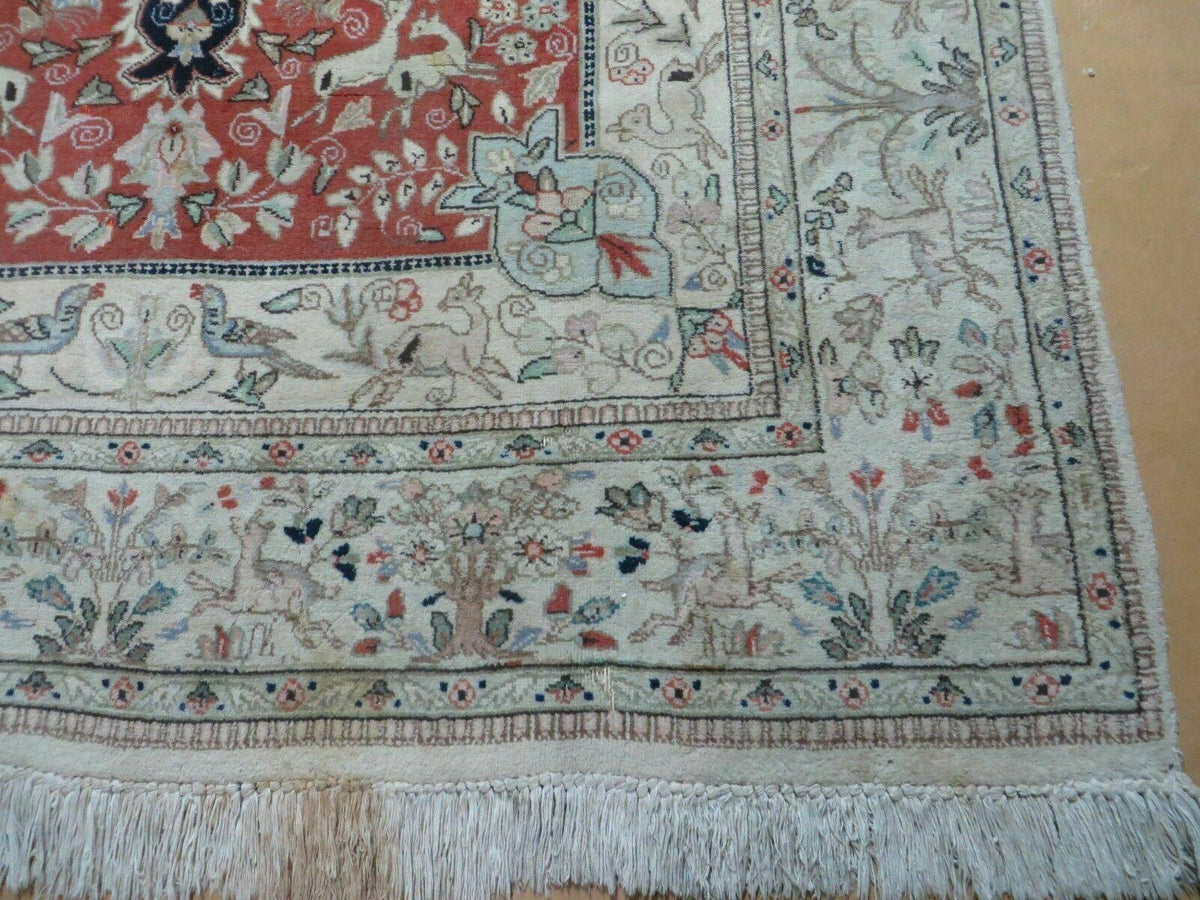 6' X 9' Vintage Handmade India Oriental Floral Wool Rug Hunting Bird Deer Nice - Jewel Rugs, view 10