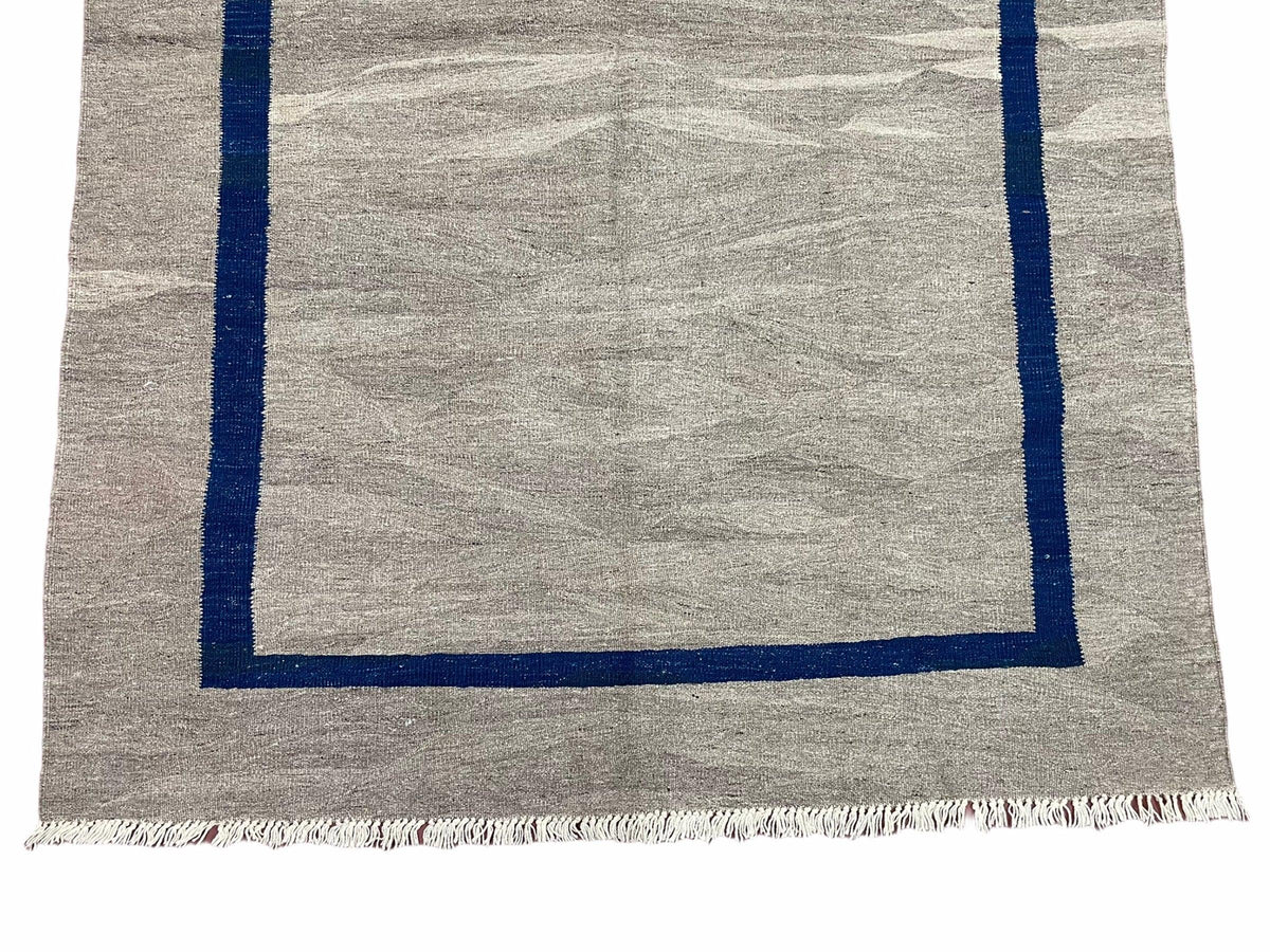 Geometric Turkish Kilim Rug 5' 7" x 7' 9", Flatweave Carpet, Minimal Design, Anatolian Carpet, Gray, Geometric, Dark Blue, Hand-Knotted, New - Jewel Rugs, view 6