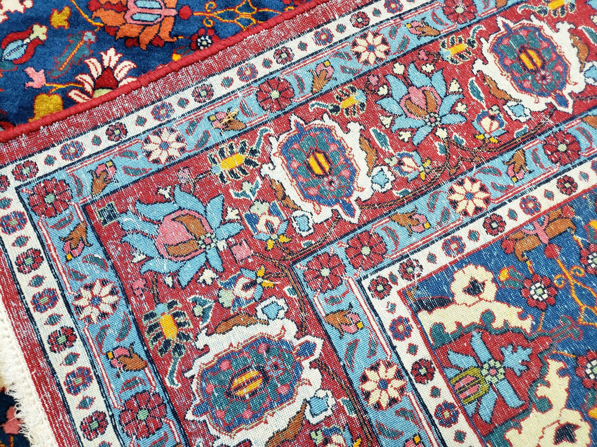 Rare Antique Persian Veramin Carpet, Mina-Khani Pattern, Blue, Red, Ivory, 7x11 ft, Hand-Knotted, Wool - Jewel Rugs, view 10