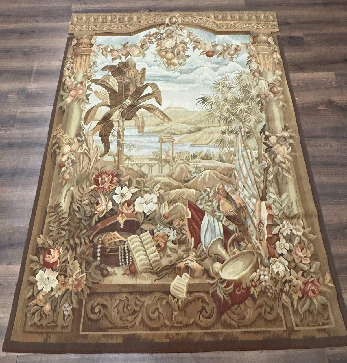 Vintage French Tapestry 5x7, Handmade, Wool, Aubusson Weave - Jewel Rugs, view 2