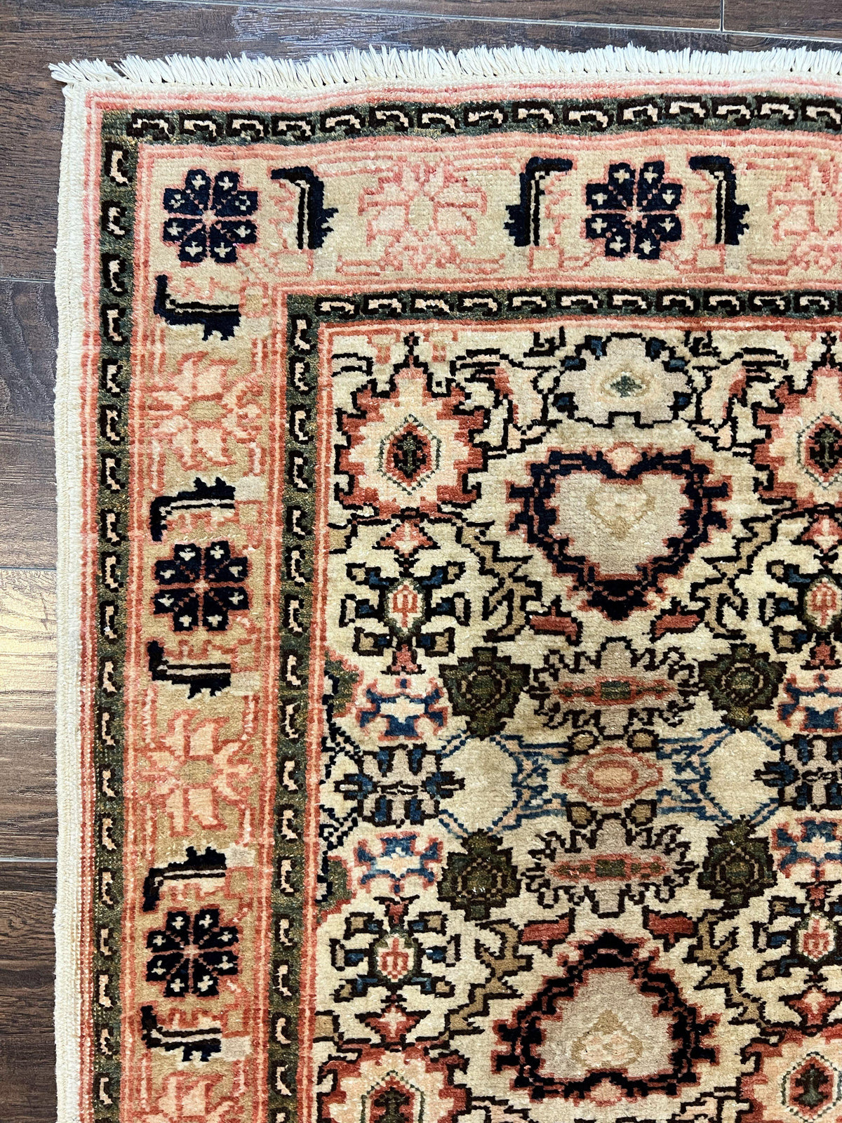 Romanian Runner Rug 2.6 x 12.9, Wool Handmade Hand Knotted Skinny Runner for Hallway, Floral Allover, Vintage Tan Runner - Jewel Rugs, view 6