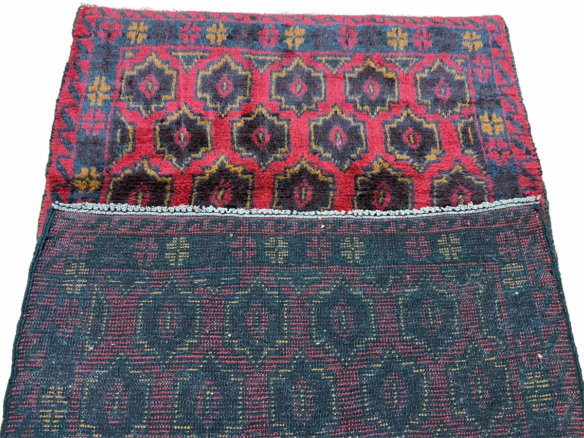 2' 10" X 4'7" Vintage Handmade Tribal Wool Rug Balouchi Rug Afghan Rug Red Blue - Jewel Rugs, view 11