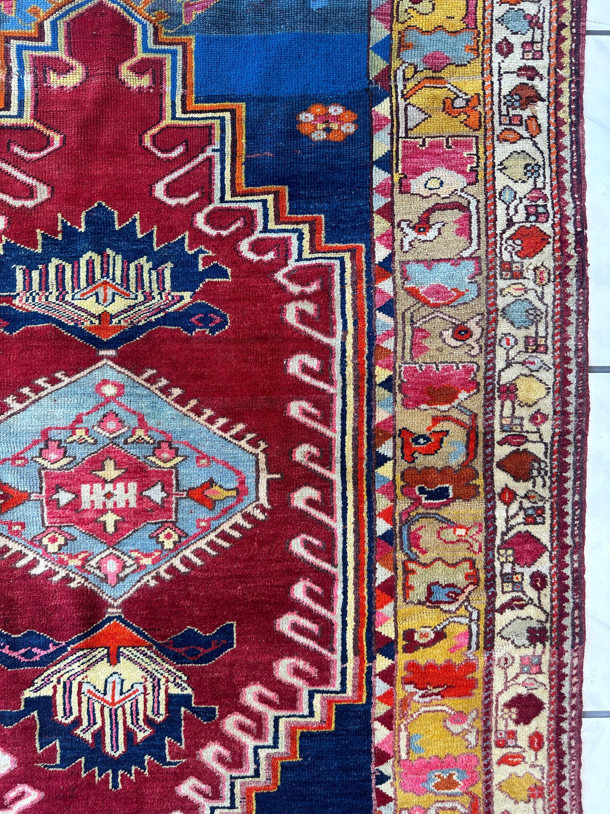 Antique Turkish Rug 4x6 | Red, Blue & Gold | Hand-Knotted Wool - Rugistan, view 9