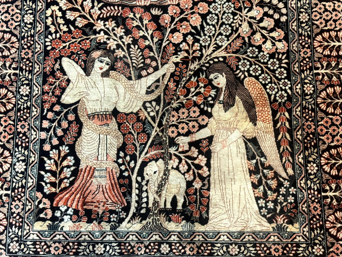 Stunning Sino Persian Pictorial Rug 2.7 x 4, Garden of Eden Adam & Eve Tree of Life Design, Extremely Fine 580 KPSI, Masterpiece - Jewel Rugs, view 10