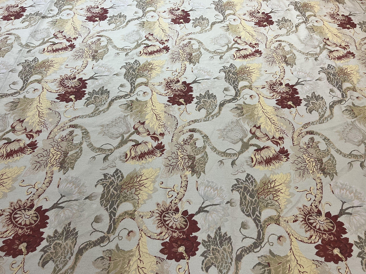 Extra Large Needlepoint Rug 14 x 20, Vintage Handwoven Handmade Wool Flatweave Carpet, Allover Floral Pattern, Elegant European Deisgn Rug - Jewel Rugs, view 4