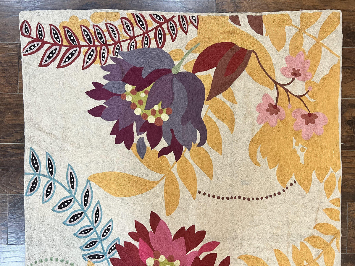 Indian Hand Stitched Rug 4x6, Floral, Silk, Large Floral Design - Jewel Rugs, view 4