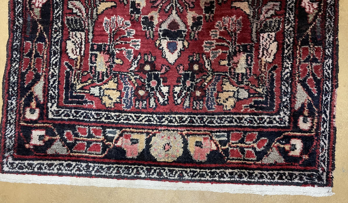 Antique Persian Hamadan Runner Rug 3.4 x 9, Red, Handmade Wool Runner - Jewel Rugs, view 8