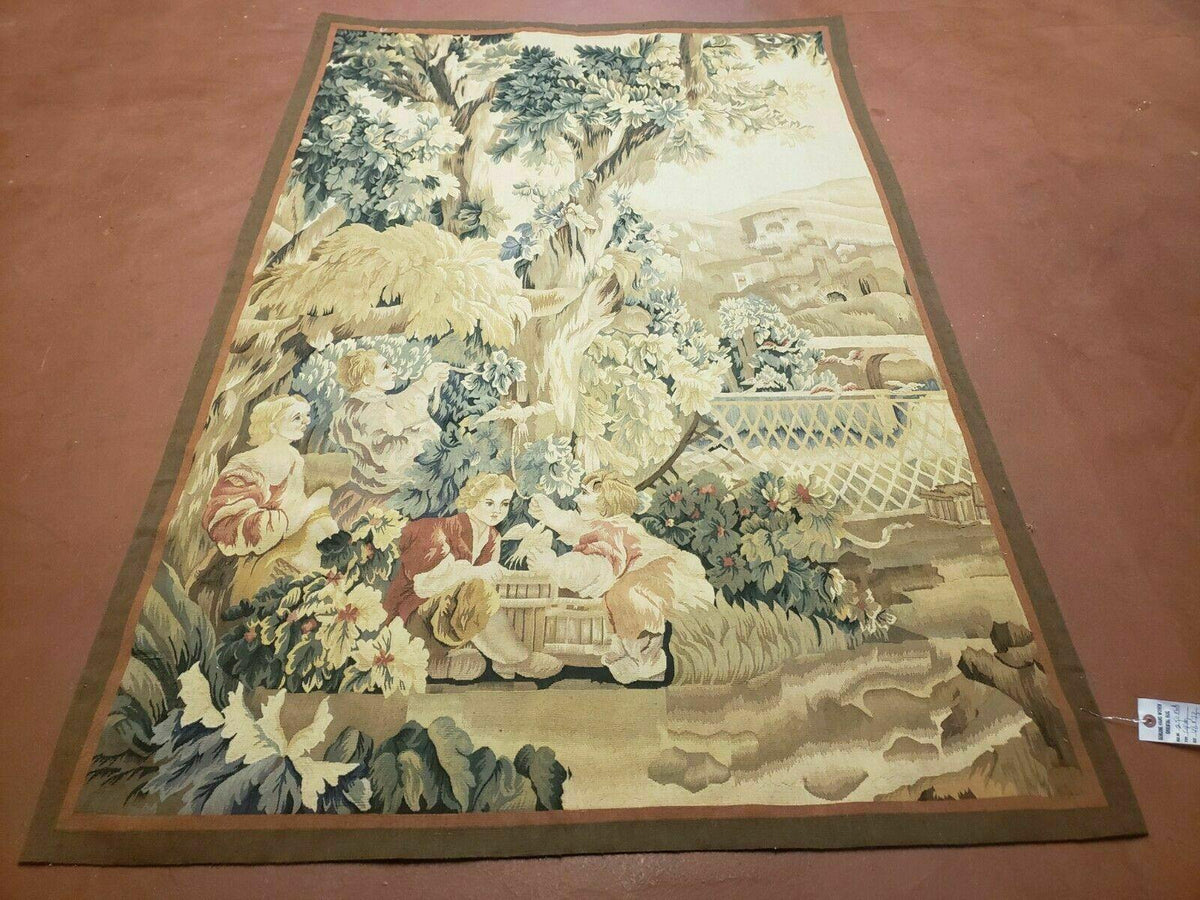 4' X 6' Tapestry French Design Handmade Aubusson Weave Nature One Of A Kind - Jewel Rugs, view 2