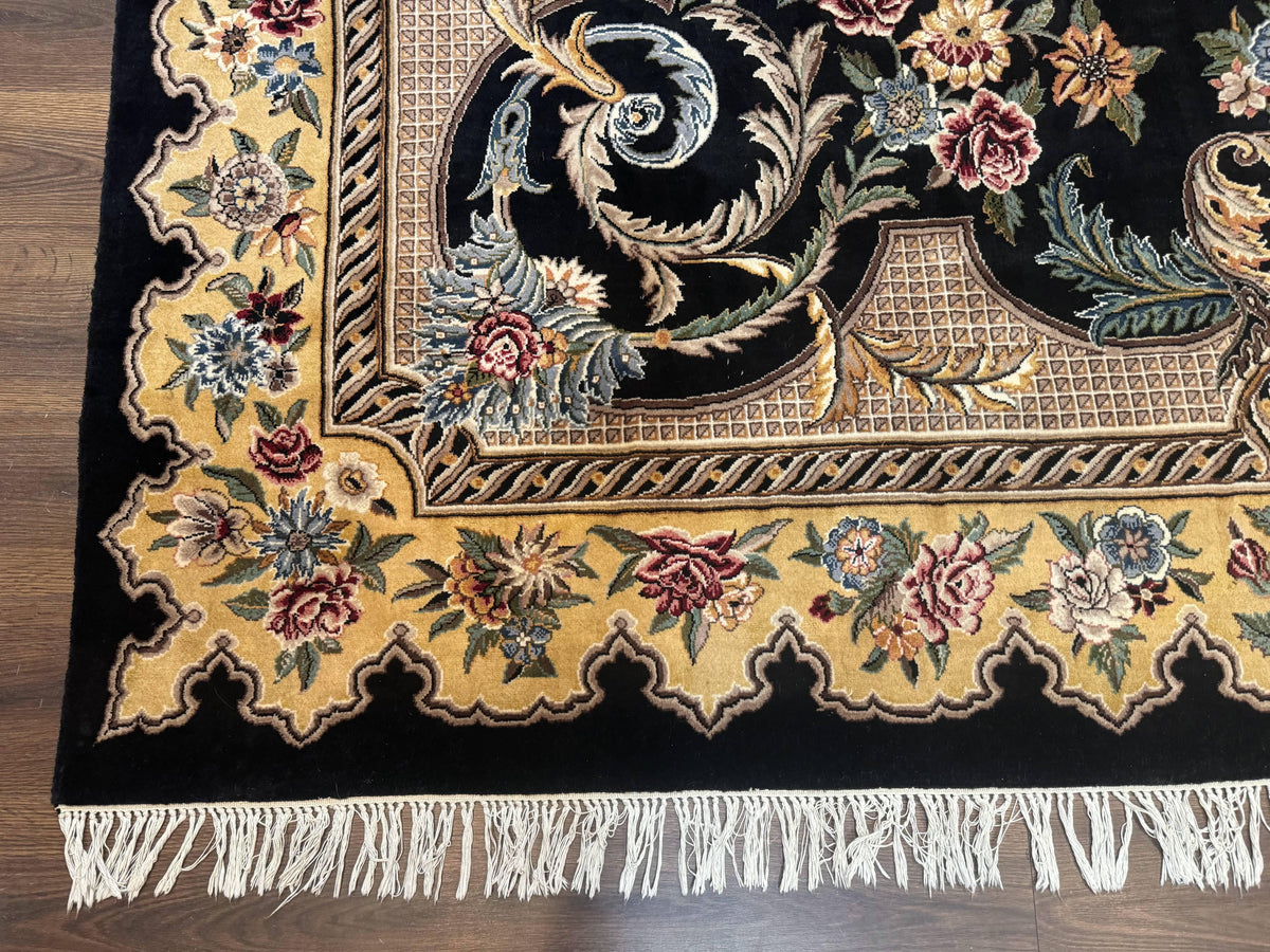 Aubusson Rug 9x12, Black and Beige, Floral, Elegant Handmade French European Design Carpet - Jewel Rugs, view 9