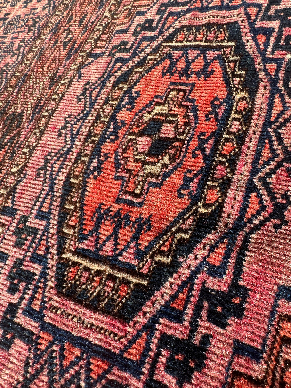 Saryk Bag Face 2x4 | Pink, Navy & Rust | Wool - Rugistan, view 8