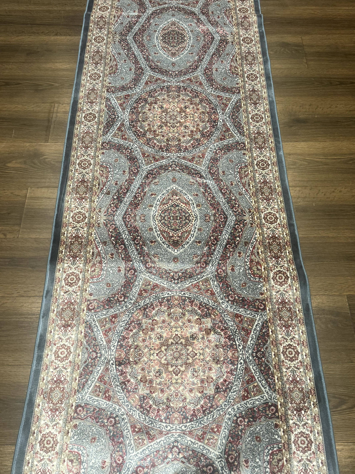 Turkish Silk Runner Rug 2.6 x 13, Blue Runner Rug, Dome Design, Bamboo Silk, New - Jewel Rugs, view 8