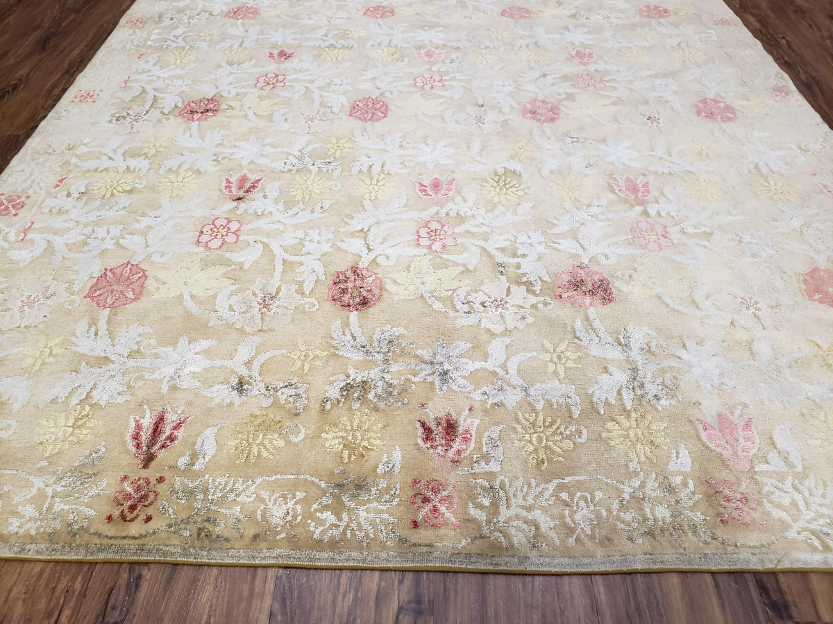 Modern Tibetan Rug 6x9, Wool and Silk Tibetan Rug, Handmade Tibetan Rug, Silk Flowers, Contemporary Rug, Soft Rug, Tibetan Area Rug, Tan - Jewel Rugs, view 6