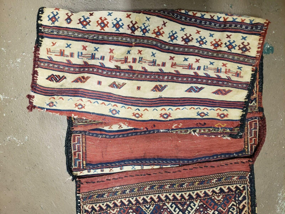 26" X 56" Antique Handmade Authentic Tribal Wool Rug Double Bag Tobreh - Jewel Rugs, view 5