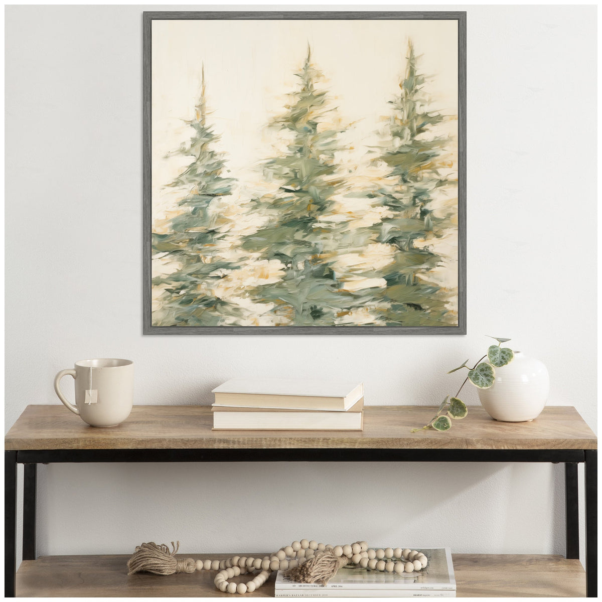Sylvie Evergreen Trees Abstract Framed Canvas by The Creative Bunch Studio