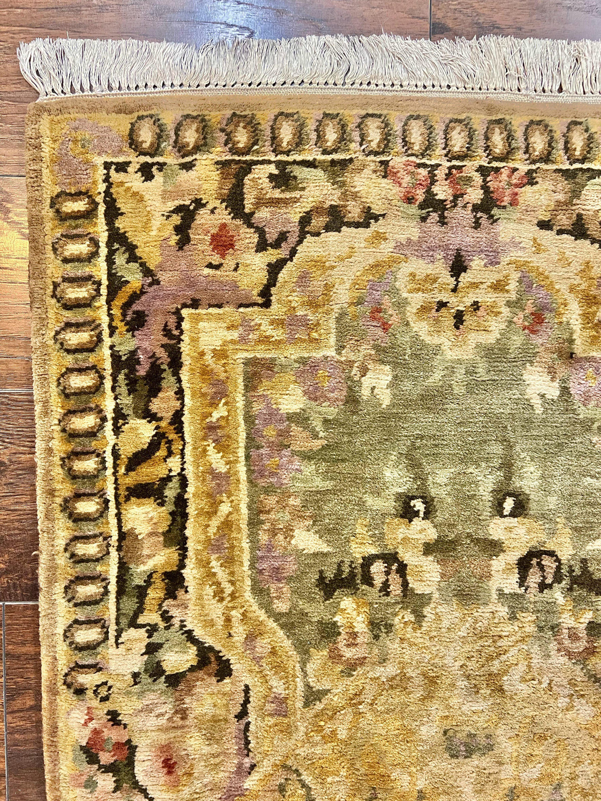 Tibetan Runner Rug 2.6 x 10, French Aubusson Pattern, Gold Olive Green, Vintage Handmade European Design, Wool Hallway Rug - Jewel Rugs, view 6