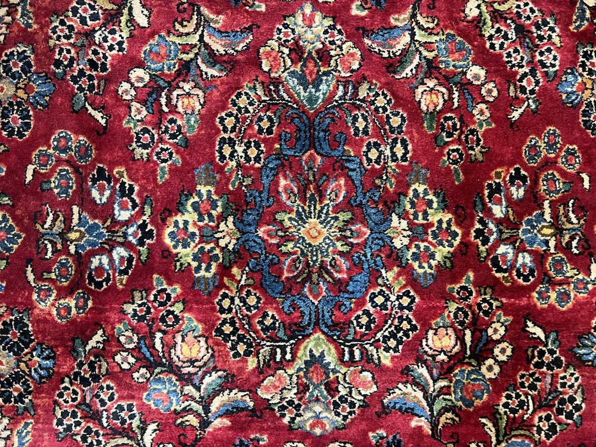 Persian Sarouk Rug 5x6, Hand Knotted Antique 1920s Sarouk, Red Navy Blue - Jewel Rugs, view 12