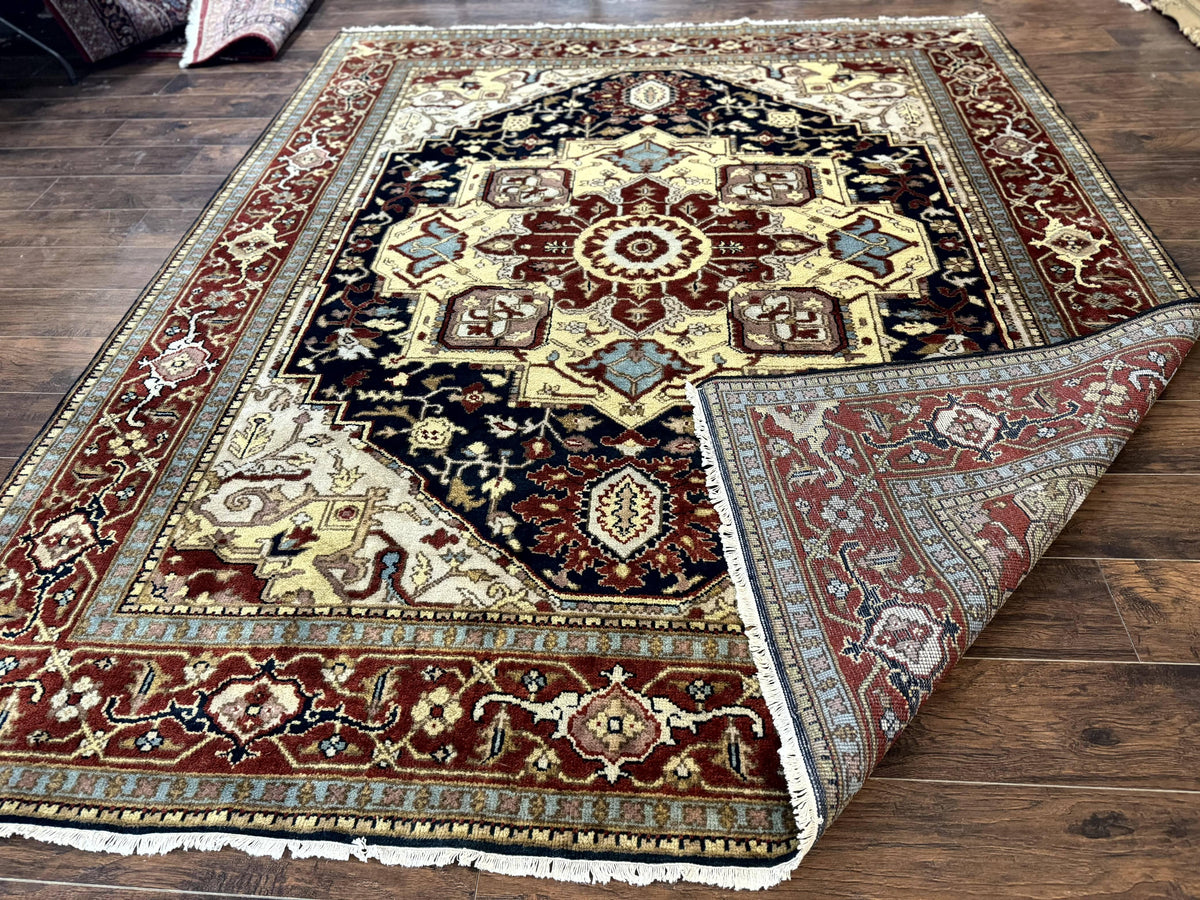 Indo Persian Heriz Rug 8x10, Geometric Medallion, Serapi Carpet, Wool Vintage Rug - Jewel Rugs, view 11