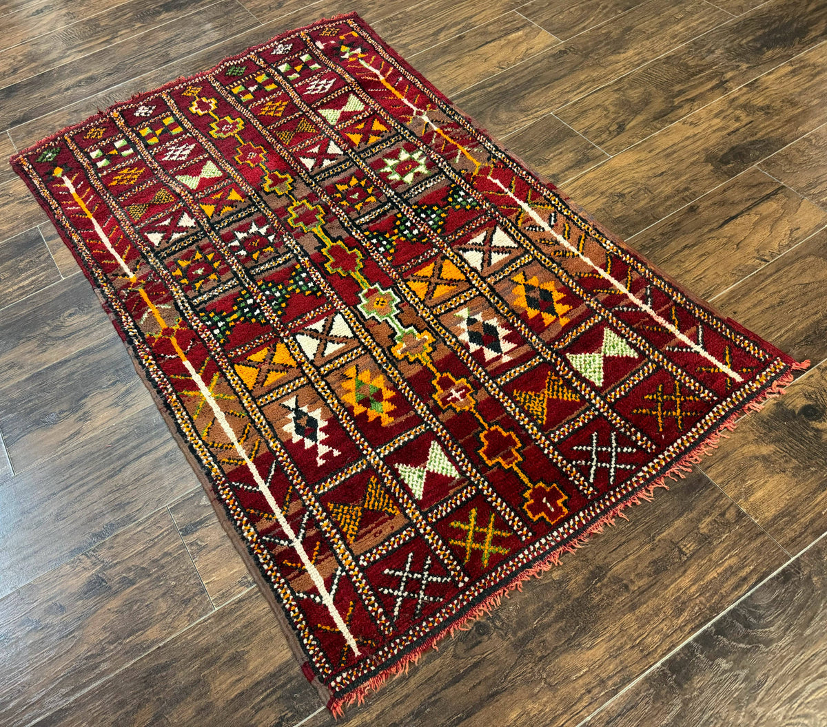 Moroccan Berber Tribal Rug 3x5, Geometric Area Rug, Red Orange Brown - Jewel Rugs, view 12