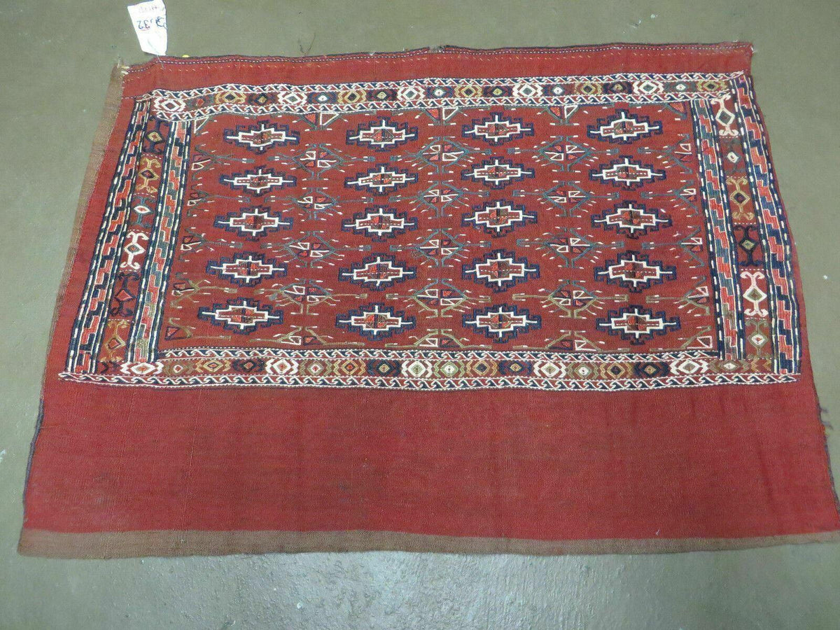 45" X 32" Antique Handmade Bokhara Turkoman Yomud Chuval Wool Rug Soumak NICE - Jewel Rugs, view 11