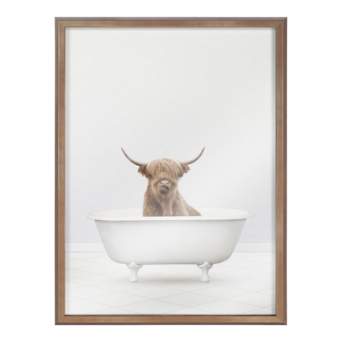 Blake Highland Cow Solo Bathtub Framed Printed Glass by Amy Peterson Art Studio